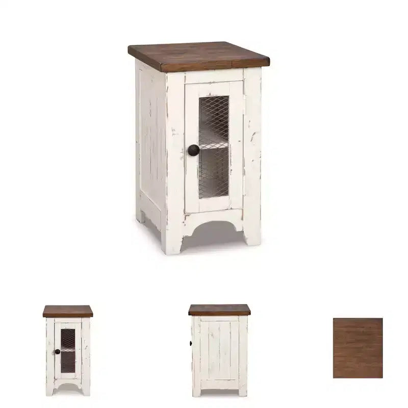 Wystfield Chair Side End Table White/Brown - Signature Design by Ashley: Rustic Storage, Adjustable Shelf