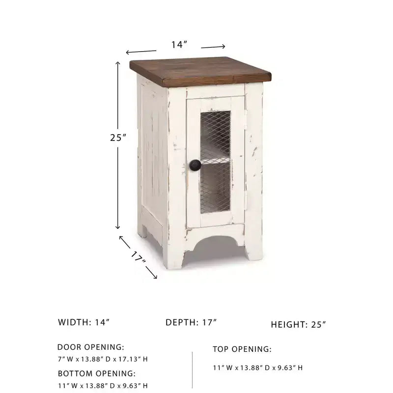 Wystfield Chair Side End Table White/Brown - Signature Design by Ashley: Rustic Storage, Adjustable Shelf