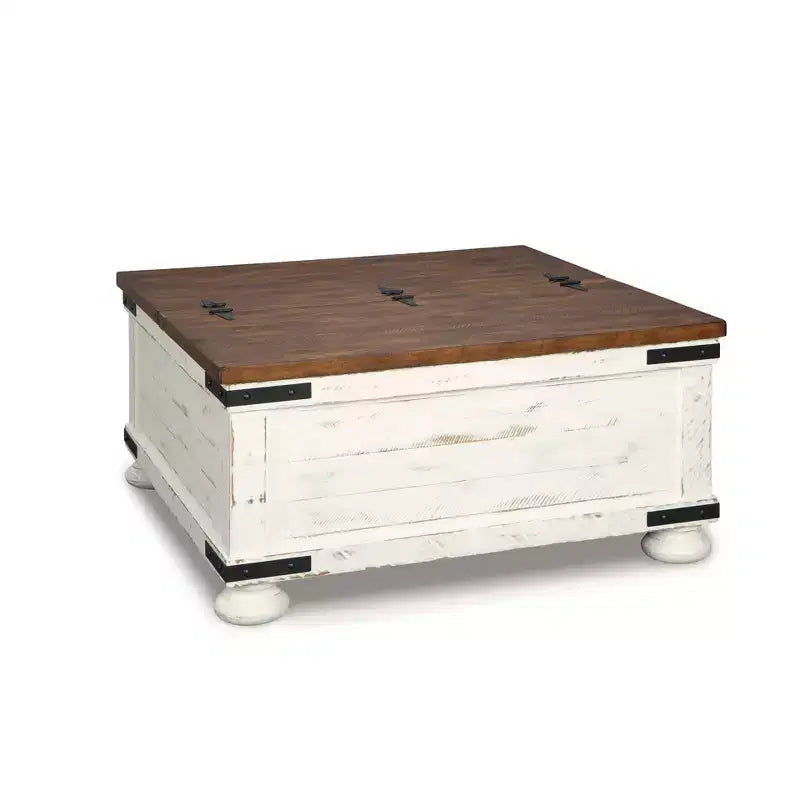 Wystfield Cocktail Table with Storage White/Brown - Signature Design by Ashley: Rectangular Lift-Top, Distressed Two-Tone Finish
