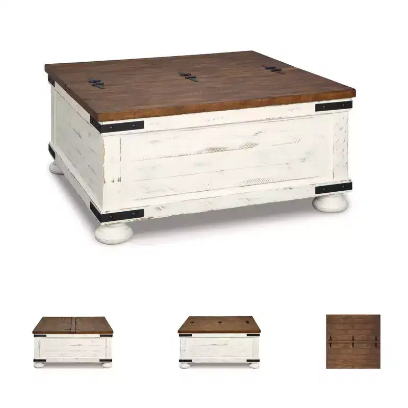 Wystfield Cocktail Table with Storage White/Brown - Signature Design by Ashley: Rectangular Lift-Top, Distressed Two-Tone Finish