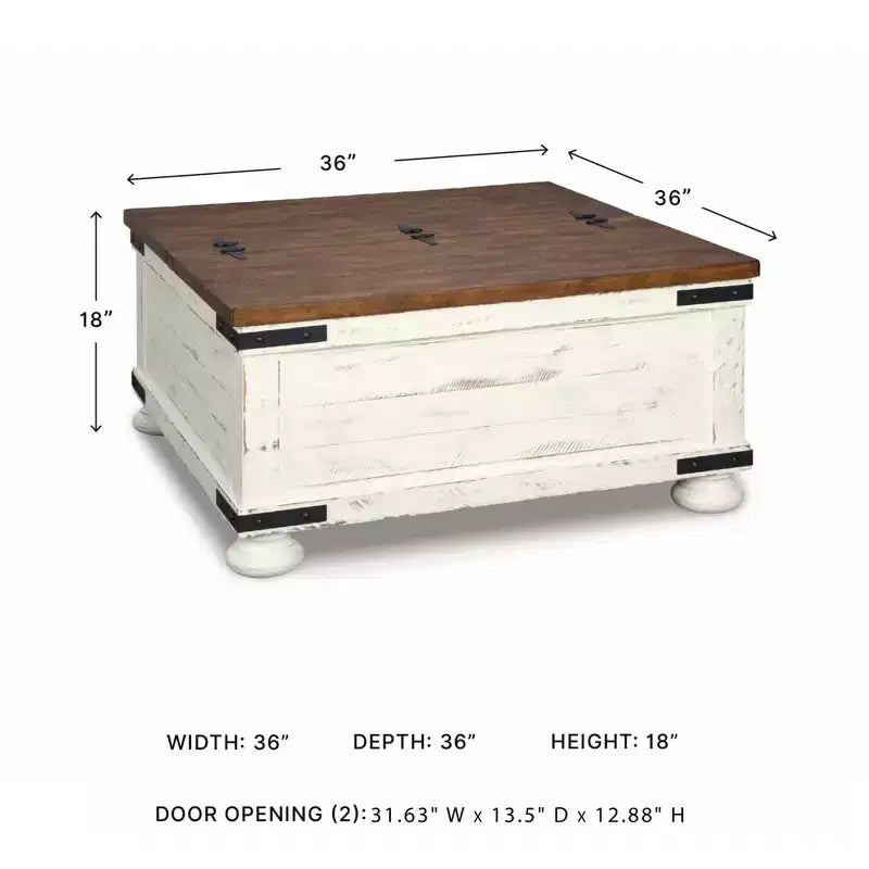 Wystfield Cocktail Table with Storage White/Brown - Signature Design by Ashley: Rectangular Lift-Top, Distressed Two-Tone Finish