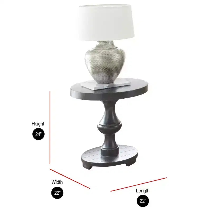 Dory Round End Table Black - Steve Silver: Elegant Pedestal, Glossy Finish, Carved Support, Wood Veneer