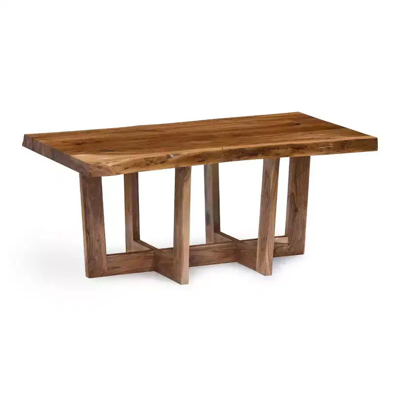 Table basse Alaterre Furniture 42" Berkshire en bois massif naturel marron avec bords bruts : Acacia, finition non toxique, piètement en forme.