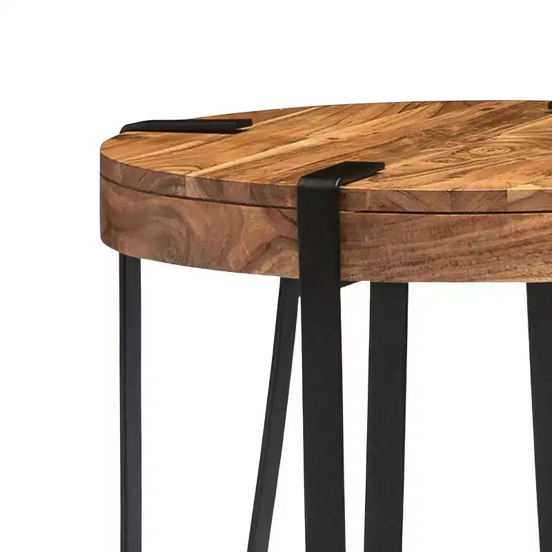 Alaterre Furniture 21" Ryegate Natural Brown Live Edge Solid Wood Round End Table Metal And Wood
