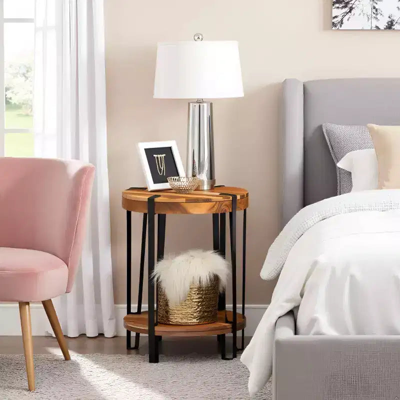 Alaterre Furniture 21" Ryegate Natural Brown Live Edge Solid Wood Round End Table Metal And Wood