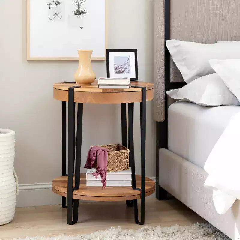 Alaterre Furniture 21" Ryegate Natural Brown Live Edge Solid Wood Round End Table Metal And Wood