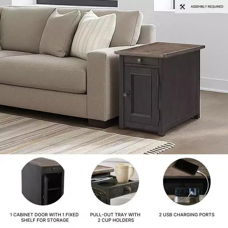 Table d'appoint Tyler Creek Chairside avec ports USB et prises marron grisâtre/noir - Signature Design by Ashley