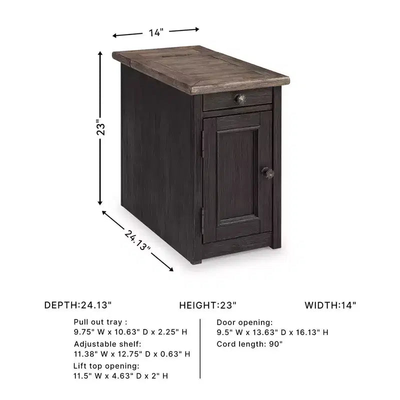 Table d'appoint Tyler Creek Chairside avec ports USB et prises marron grisâtre/noir - Signature Design by Ashley