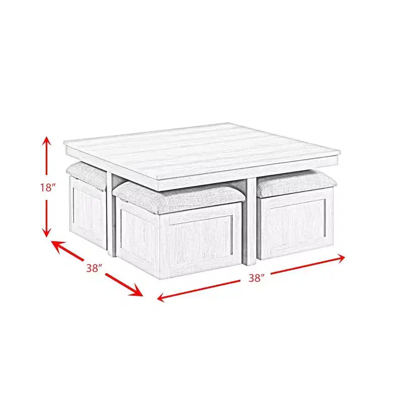 Dawson Coffee Table with 4 Storage Stools Gray - Picket House Furnishings