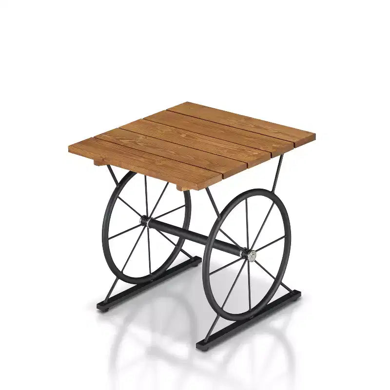 miBasics Bracken End Table Oak/Brown: Farmhouse Style, Industrial Design, Metal Frame, Wood Top, Storage Shelf