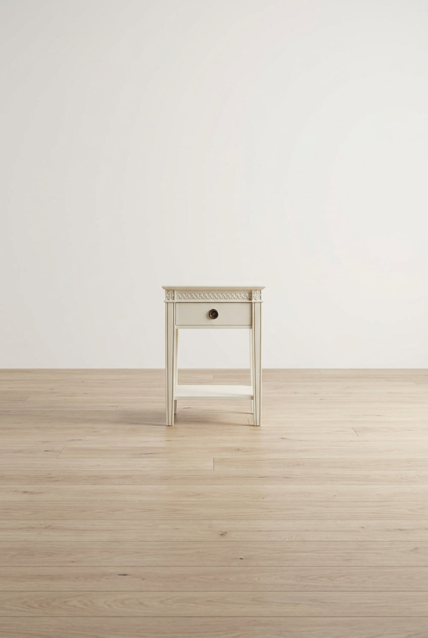 Westport Side Table Antique White - Finch: French Countryside Inspired, One-drawer, Distressed Finish, Brass Hardware