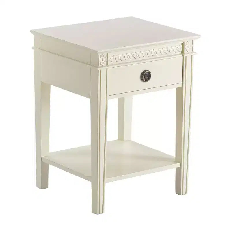 Table de chevet à un tiroir blanc antique - Style campagne française