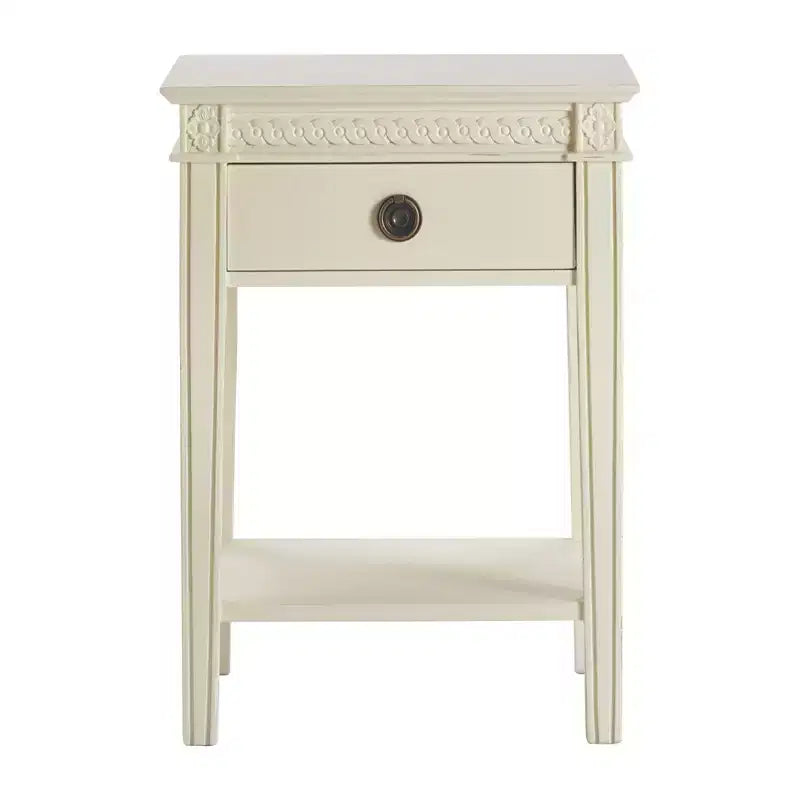 Table de chevet à un tiroir blanc antique - Style campagne française