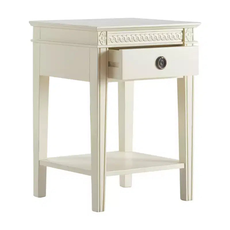 Table de chevet à un tiroir blanc antique - Style campagne française