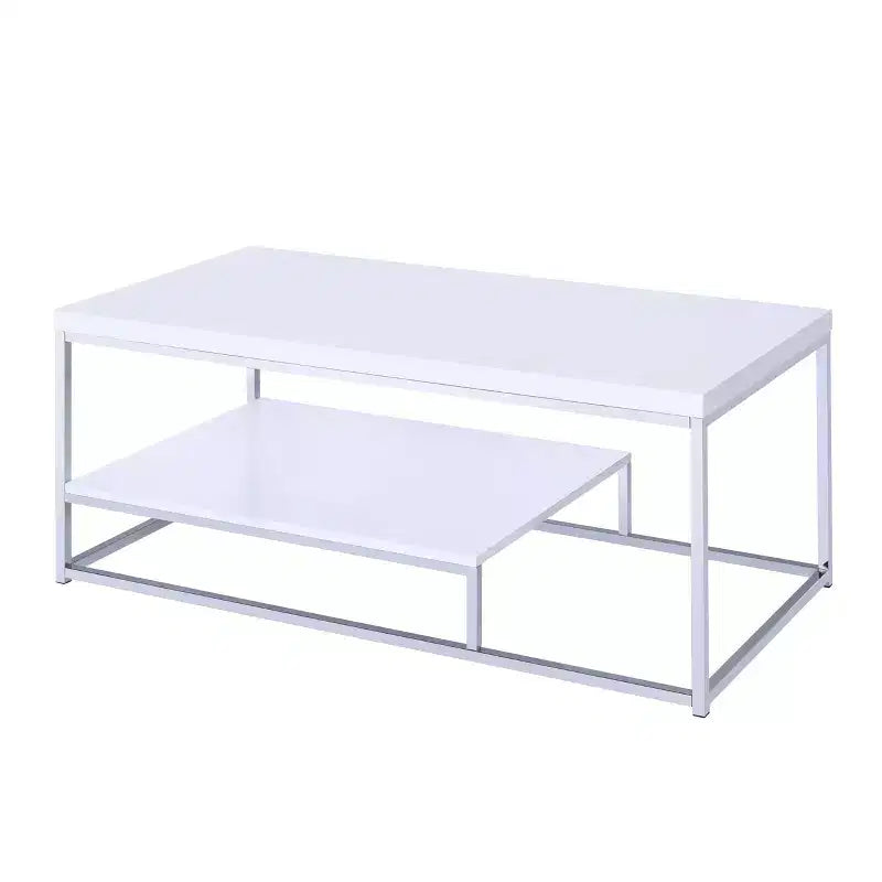 Table basse moderne Lucia blanche - Steve Silver : Durable, Structure chromée, Étagère fixe