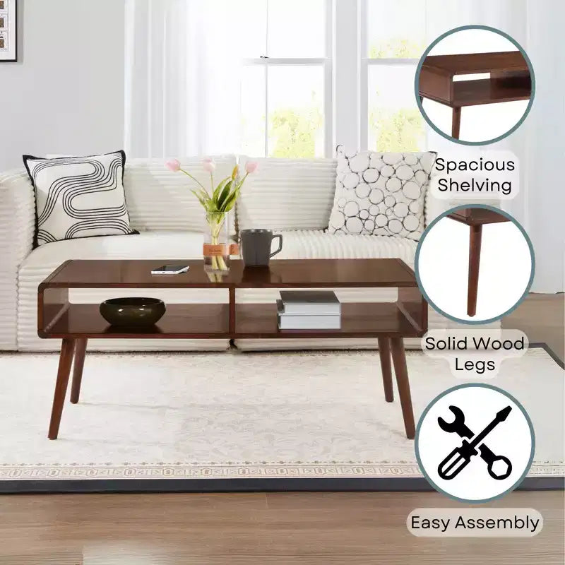 Napa Valley Coffee Table Espresso - Breighton Home: Mid Century Modern, Storage Shelf