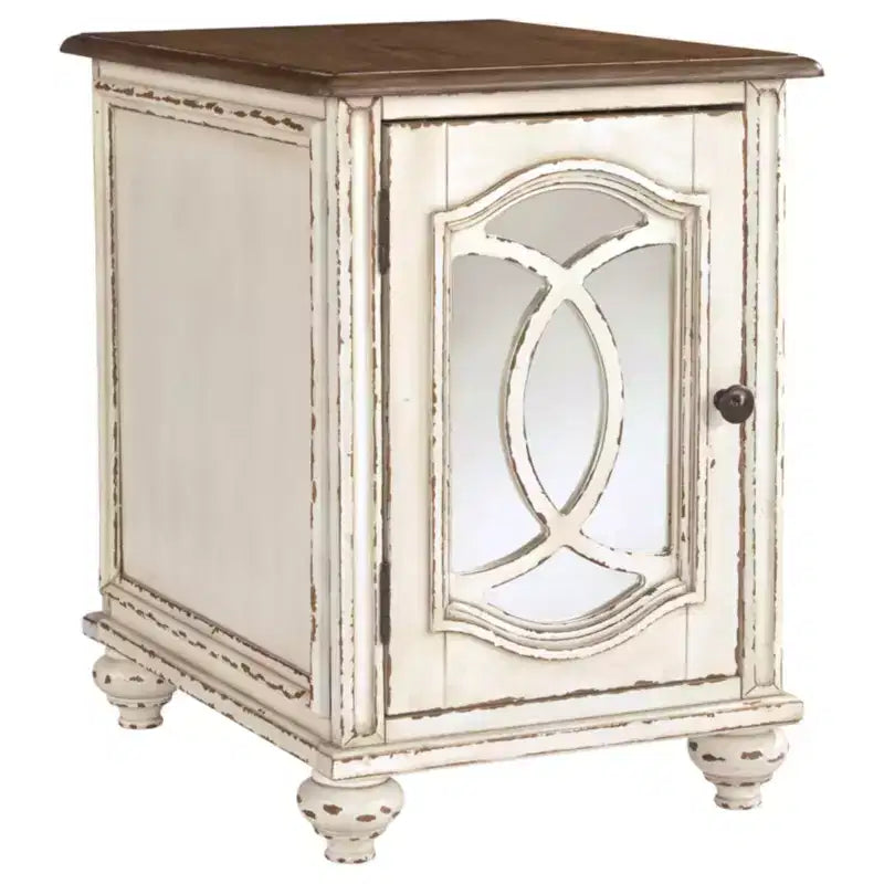 Signature Design by Ashley Realyn Chairside End Table White/Rustic Brown: Antique Distressed Look, Adjustable Shelf Storage