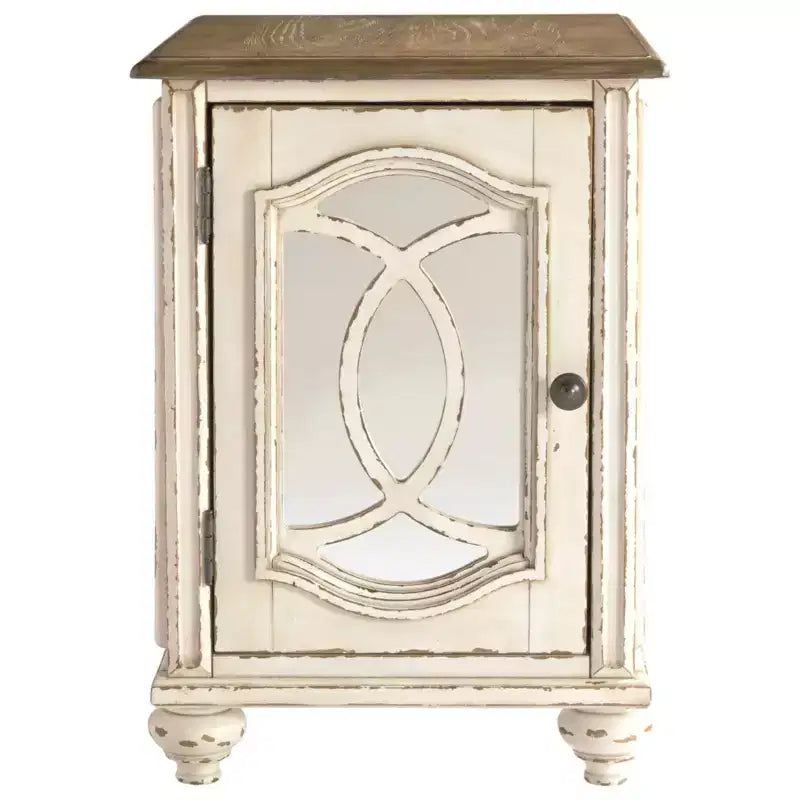 Signature Design by Ashley Realyn Chairside End Table White/Rustic Brown: Antique Distressed Look, Adjustable Shelf Storage