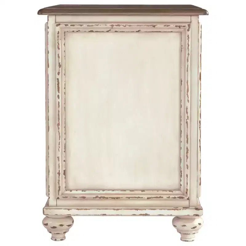 Signature Design by Ashley Realyn Chairside End Table White/Rustic Brown: Antique Distressed Look, Adjustable Shelf Storage