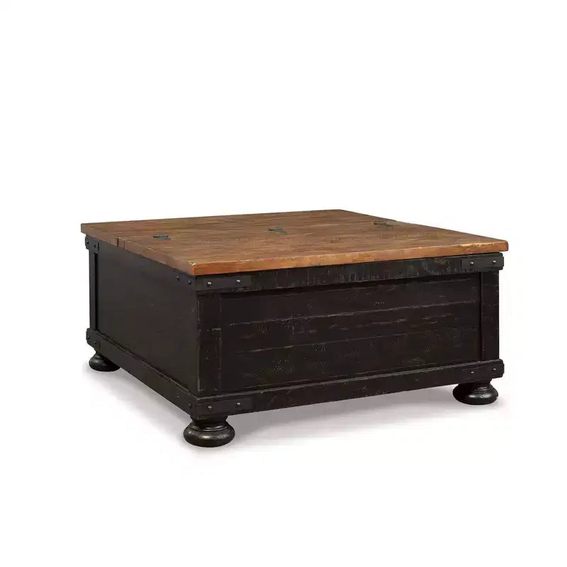 Valebeck Square Lift Top Cocktail Table Black/Brown - Signature Design by Ashley: Rustic Two-Tone, Pine Wood Veneer, 4-Leg Base