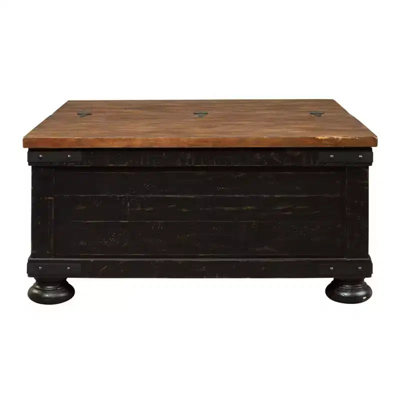 Valebeck Square Lift Top Cocktail Table Black/Brown - Signature Design by Ashley: Rustic Two-Tone, Pine Wood Veneer, 4-Leg Base