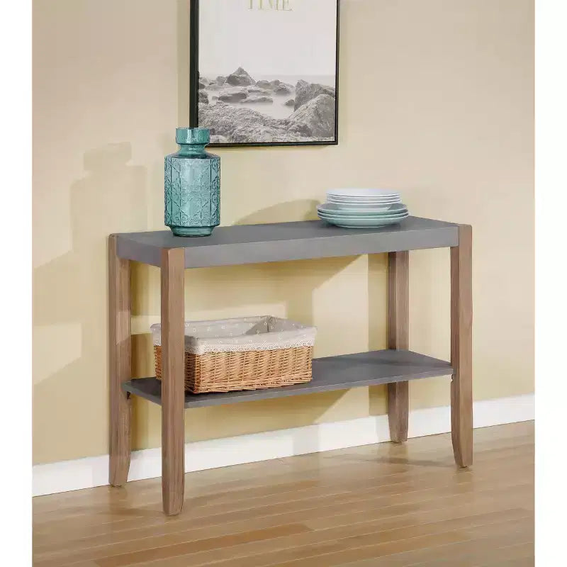 Alaterre Furniture 40" Davenport Faux Concrete and Wood Console Table Light Amber: Modern Entryway Furniture