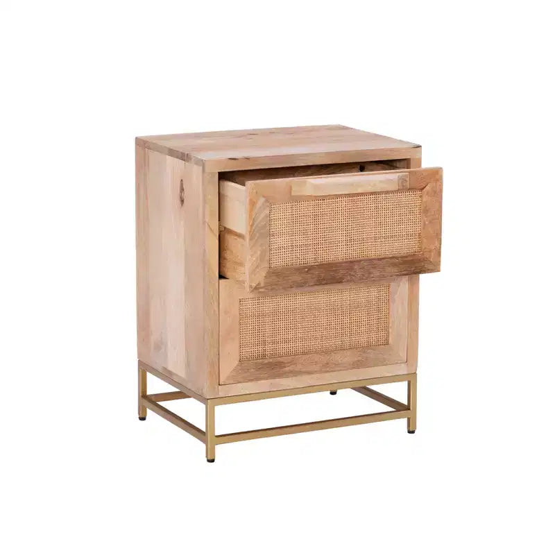 Gordon Transitional 2 Natural Cane Drawers Cabinet with Gold Metal Base - Powell