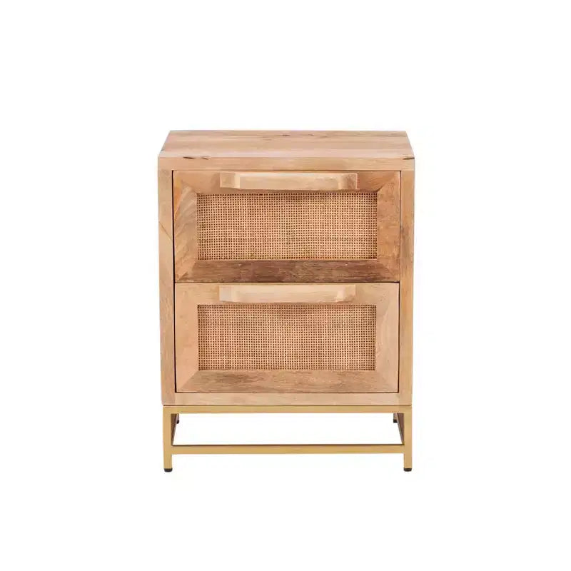 Gordon Transitional 2 Natural Cane Drawers Cabinet with Gold Metal Base - Powell