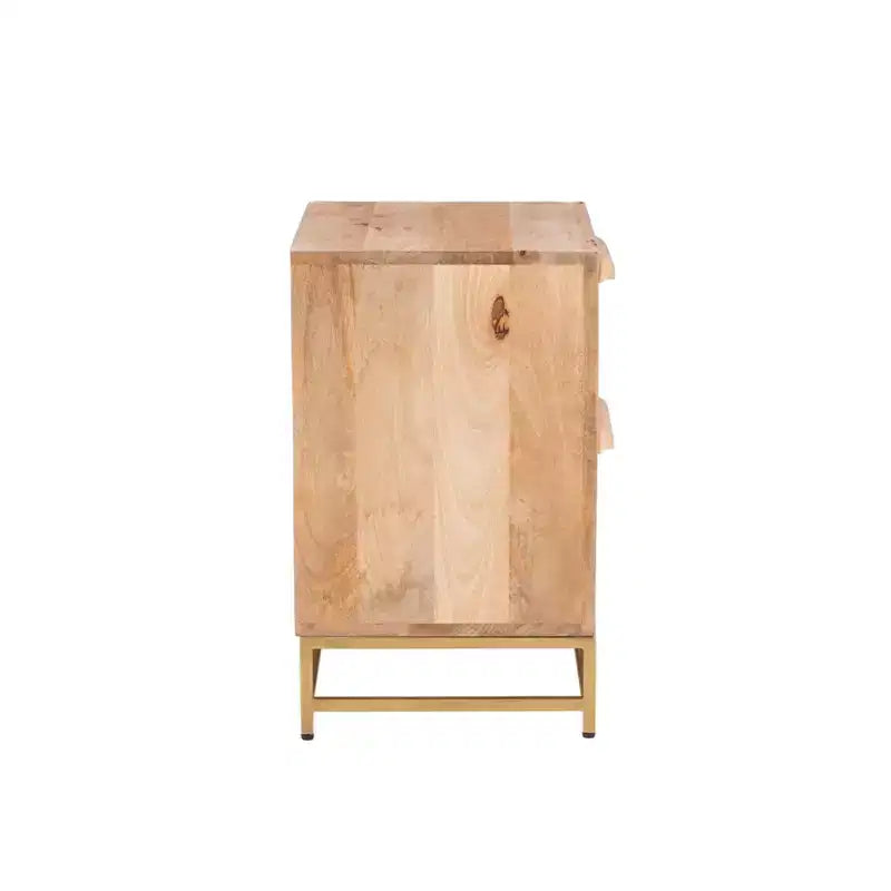 Gordon Transitional 2 Natural Cane Drawers Cabinet with Gold Metal Base - Powell