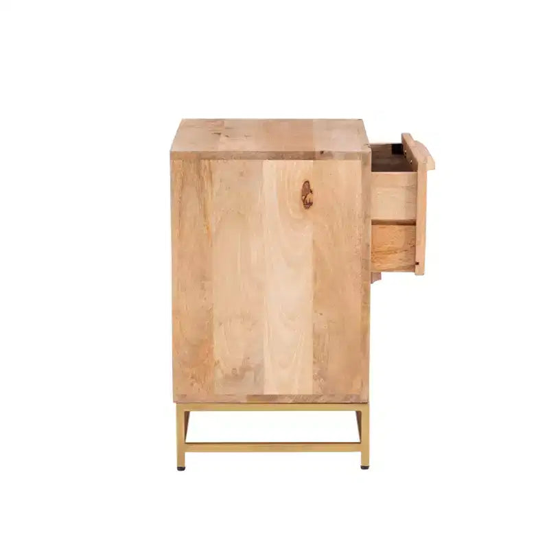 Gordon Transitional 2 Natural Cane Drawers Cabinet with Gold Metal Base - Powell