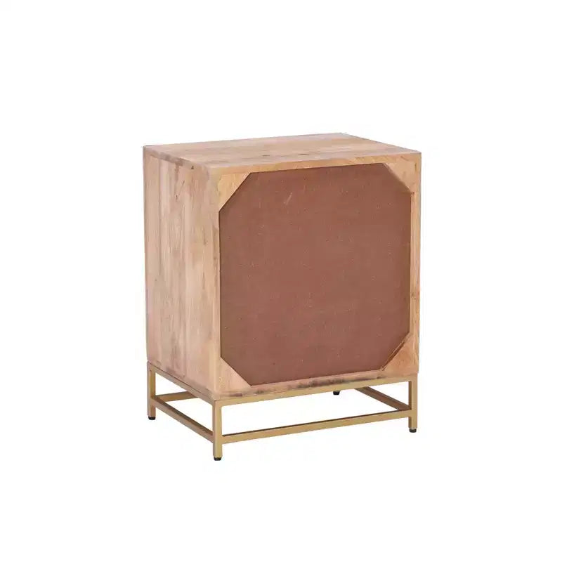 Gordon Transitional 2 Natural Cane Drawers Cabinet with Gold Metal Base - Powell