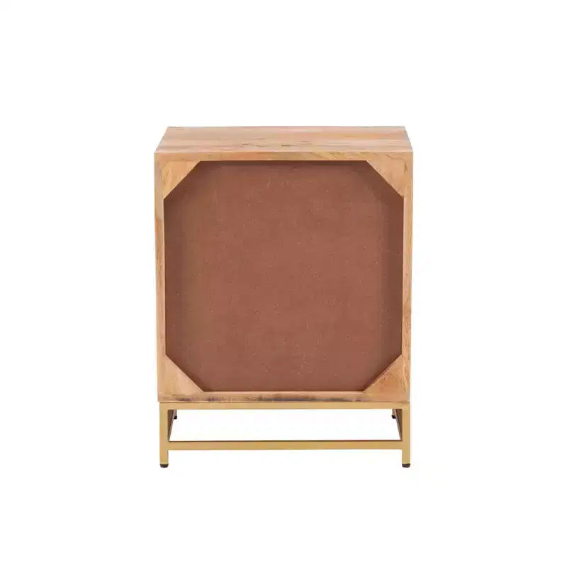 Gordon Transitional 2 Natural Cane Drawers Cabinet with Gold Metal Base - Powell