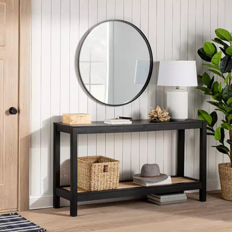 Console de table avec étagère en rotin noir - Threshold™ conçue avec Studio McGee