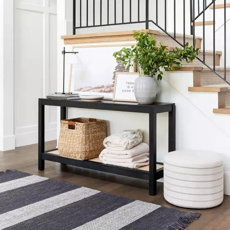 Console de table avec étagère en rotin noir - Threshold™ conçue avec Studio McGee