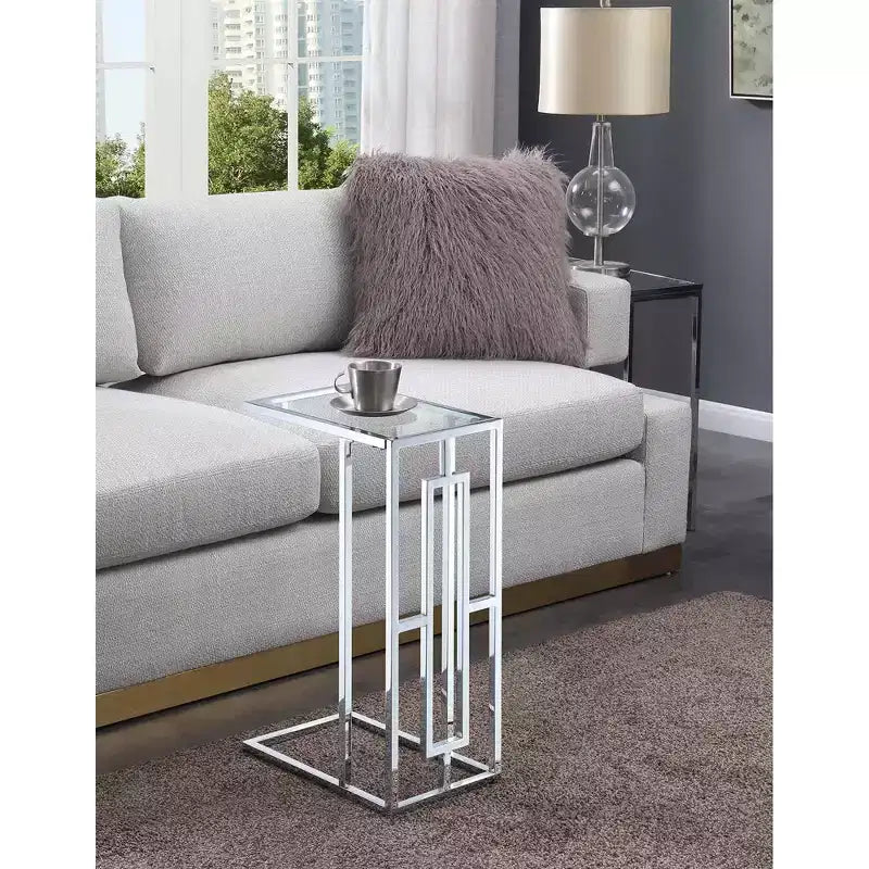 Breighton Home Town Square Chrome C End Table in Glass/Chrome