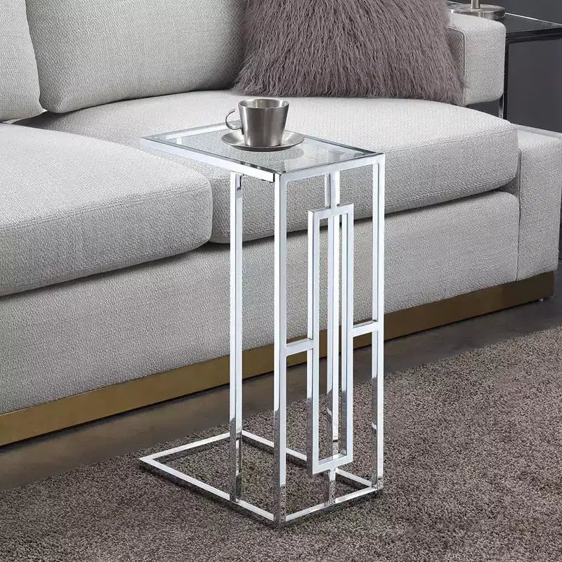 Breighton Home Town Square Chrome C End Table in Glass/Chrome