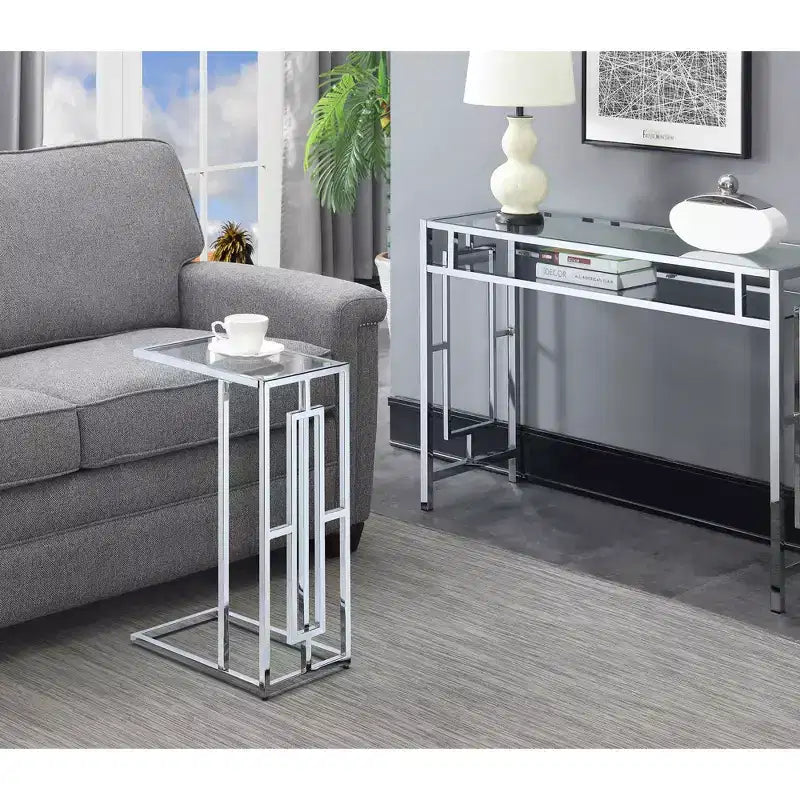 Breighton Home Town Square Chrome C End Table in Glass/Chrome
