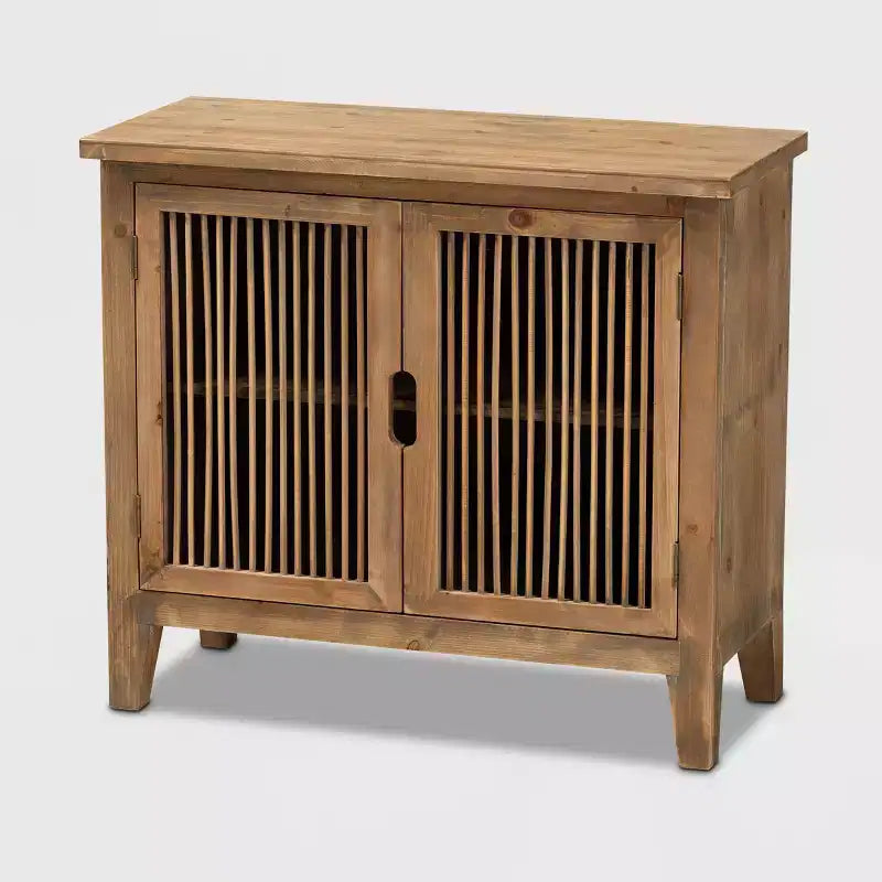 Baxton Studio Clement 2 Door Wood Spindle Accent Storage Cabinet Brown: Bohemian Style, Fixed Shelves, No Assembly Required