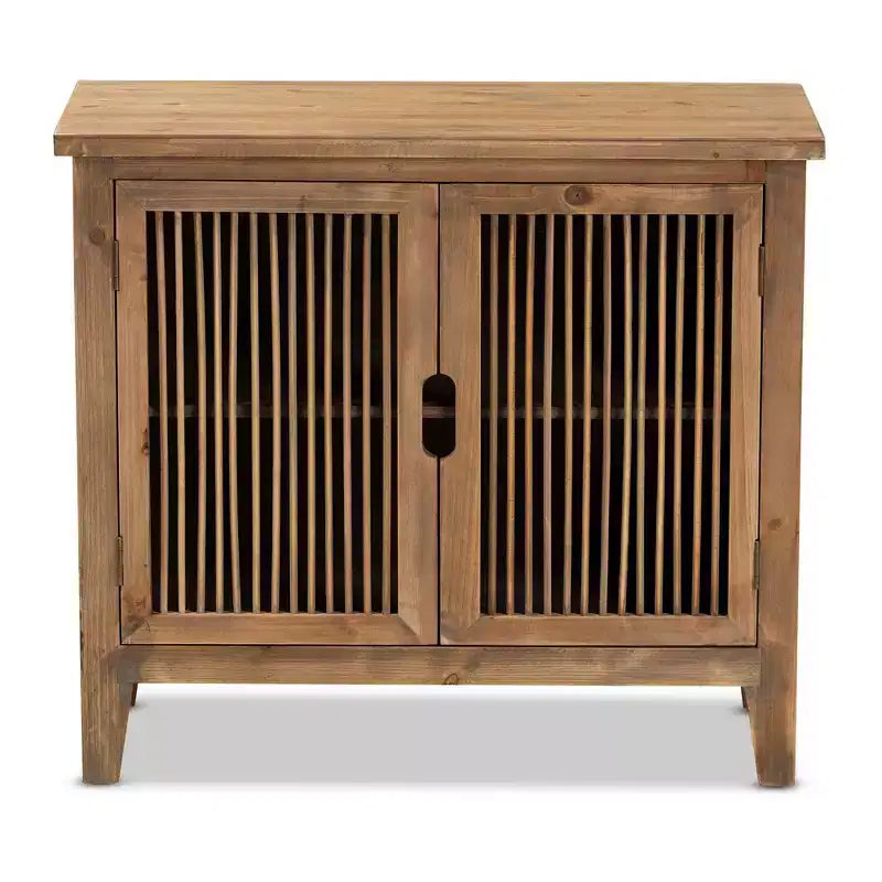 Baxton Studio Clement 2 Door Wood Spindle Accent Storage Cabinet Brown: Bohemian Style, Fixed Shelves, No Assembly Required