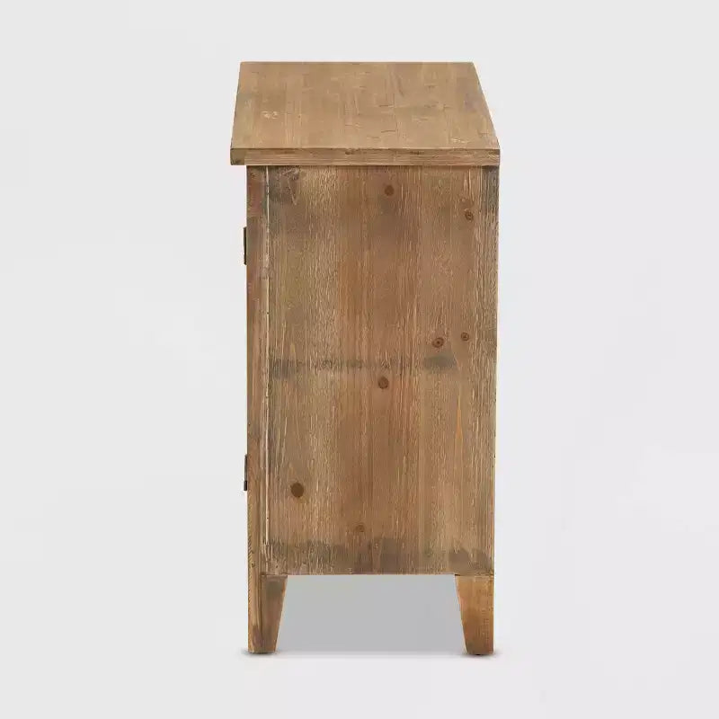 Baxton Studio Clement 2 Door Wood Spindle Accent Storage Cabinet Brown: Bohemian Style, Fixed Shelves, No Assembly Required