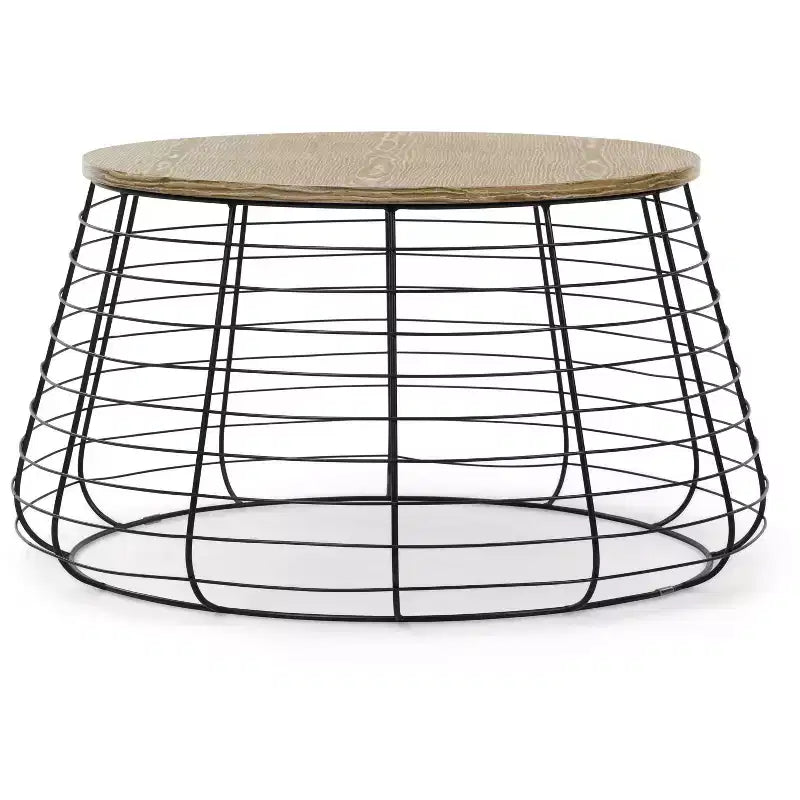 Morris Coffee Table Black - ClickDecor: Round Pedestal, Distressed Finish, Wood Composite, Metal Hardware, Living Room Storage