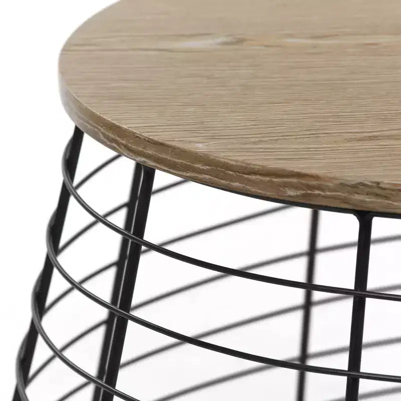 Morris Coffee Table Black - ClickDecor: Round Pedestal, Distressed Finish, Wood Composite, Metal Hardware, Living Room Storage