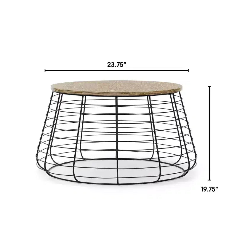 Morris Coffee Table Black - ClickDecor: Round Pedestal, Distressed Finish, Wood Composite, Metal Hardware, Living Room Storage