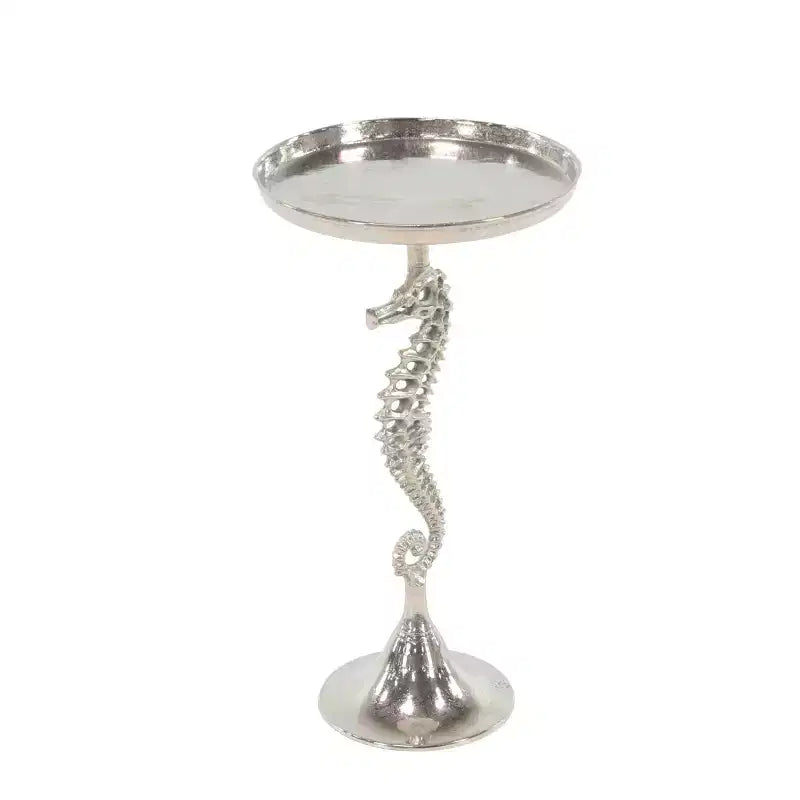 Seahorse Accent Table Silver - Olivia & May: Round Aluminum, Indoor Use, Nautical Decor, 27" Height