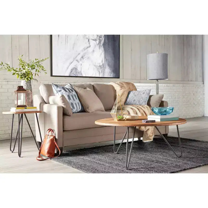 Bryant Round Coffee Table Aged Pine - Serta: Modern Farmhouse Design, Hairpin Legs, Low Profile