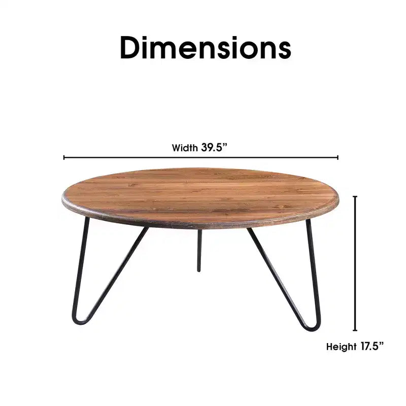Bryant Round Coffee Table Aged Pine - Serta: Modern Farmhouse Design, Hairpin Legs, Low Profile