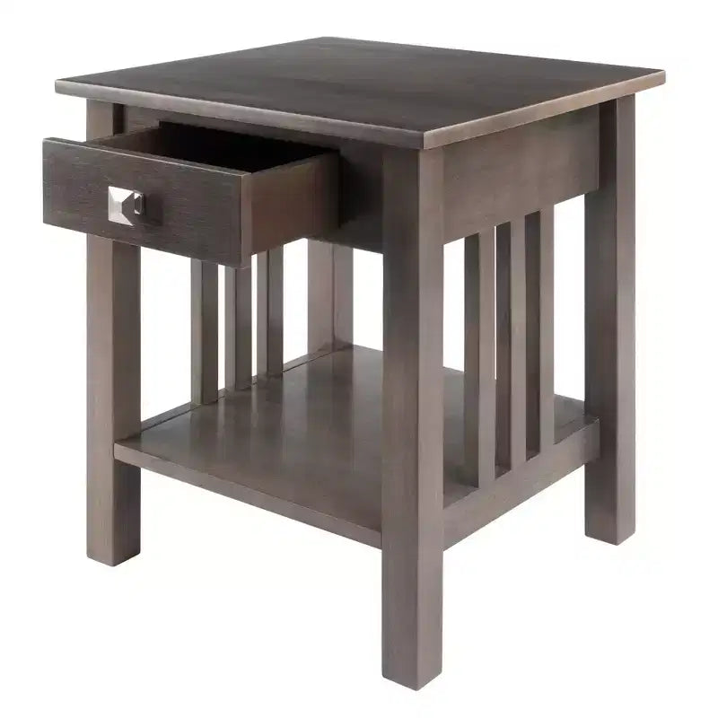 Stafford End Table Oyster Gray - Winsome: Wood Composite Frame, Rectangle Shape, 1 Drawer & Shelf, 22" H, 19.92" W