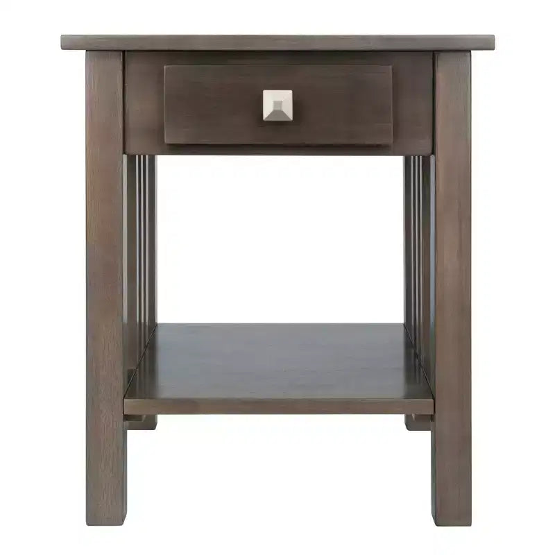 Stafford End Table Oyster Gray - Winsome: Wood Composite Frame, Rectangle Shape, 1 Drawer & Shelf, 22" H, 19.92" W