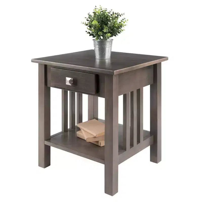 Stafford End Table Oyster Gray - Winsome: Wood Composite Frame, Rectangle Shape, 1 Drawer & Shelf, 22" H, 19.92" W