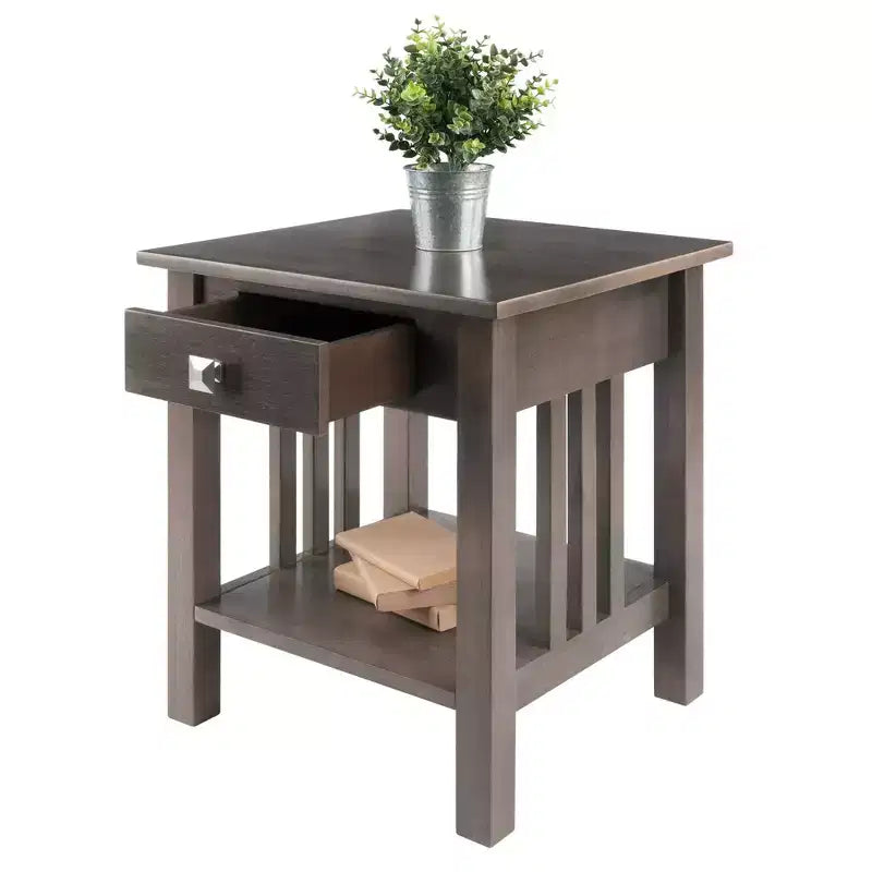Stafford End Table Oyster Gray - Winsome: Wood Composite Frame, Rectangle Shape, 1 Drawer & Shelf, 22" H, 19.92" W